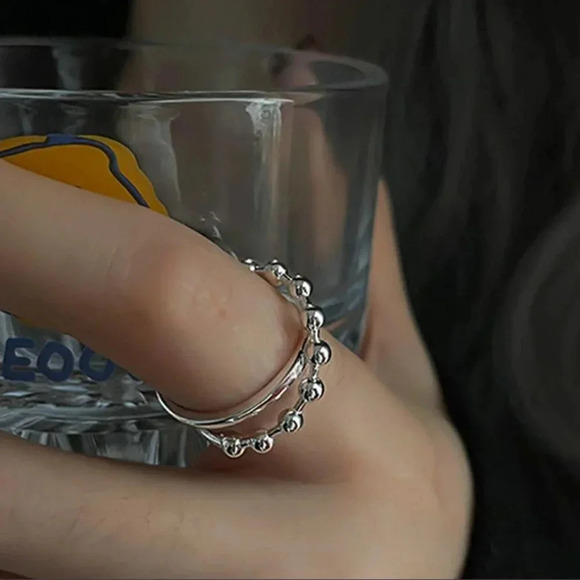 925 Sterling Silver Minimalist Chunky Statement Ring Dainty Bead Cross Ring - Picture 4 of 5